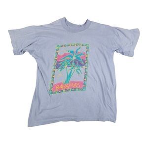 Vintage Bahamas T Shirt Mens Size Medium 80s Tropical Travel Palm Trees